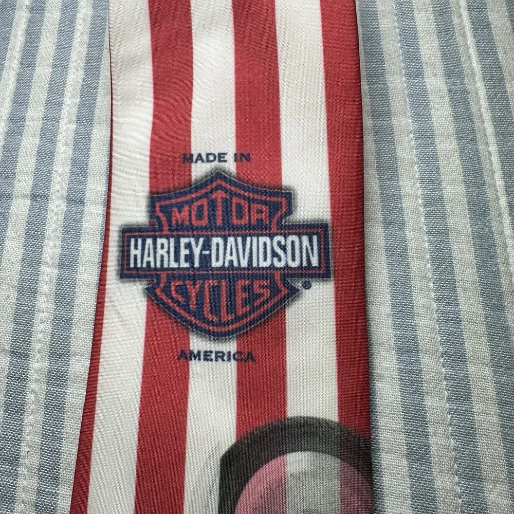 Harley-Davidson Fat‎ Boy Silk Tie USA Flag Ralph Marlin 2000 Made USA READ